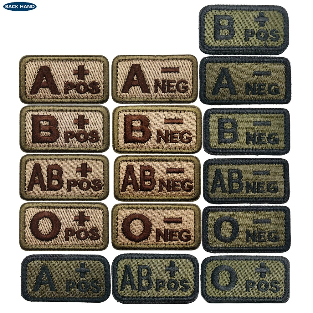 Вышитый значок на липучке: тип A, тип B, тип AB, тип O + тактический значок с группой крови POS-NEG, значок для идентификации на открытом воздухе