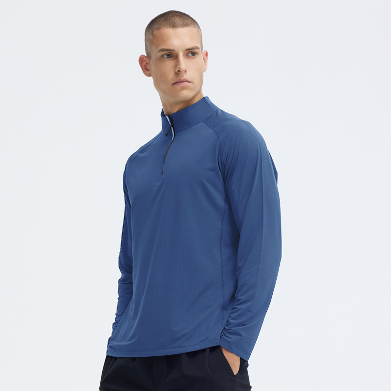Men's Fitness Clothing, Breathable Training Wear, Stand-Up Collar, Half-Zip, Long-Sleeved Outdoor Jogging and Cycling Sportswear, Quick-Drying Running Wear
