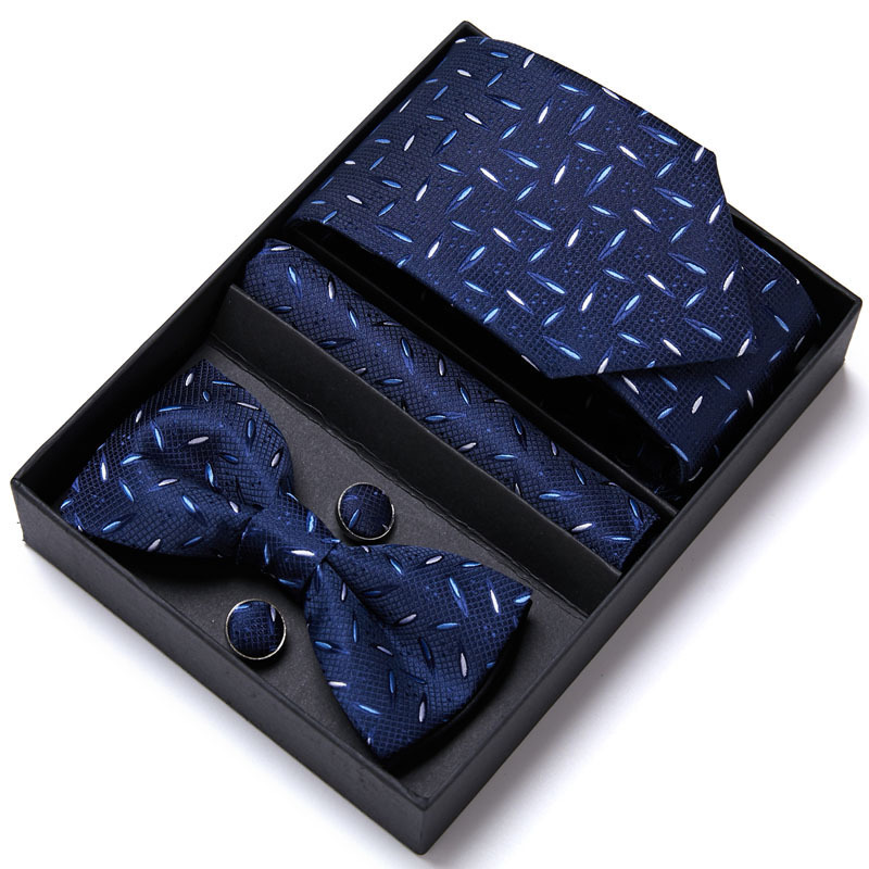 En stock nuevo patrón corbata pajarita bufanda cuadrada CONJUNTO DE 5 piezas novio mejor hombre conjunto caja de regalo de embalaje fabricante de Guangzhou