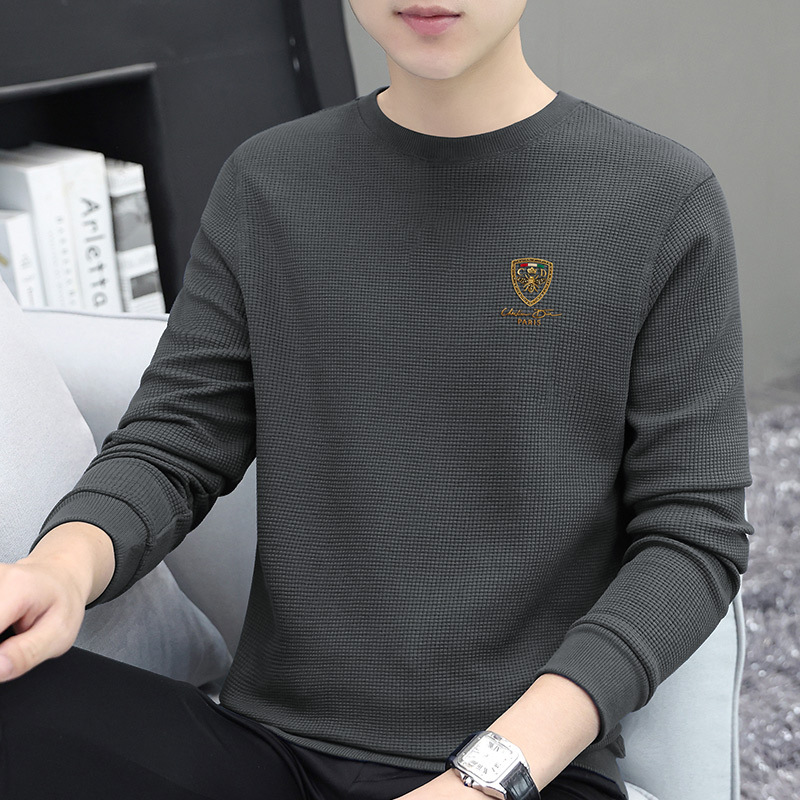 320g heavy waffle Zhongshan sweater men's long sleeve T-shirt 2023 autumn and winter new bottoming shirt top