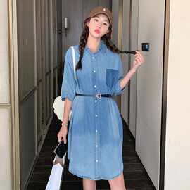 实拍设计感小众牛仔连衣裙女夏2025新款韩版收腰显瘦高级感衬衫裙