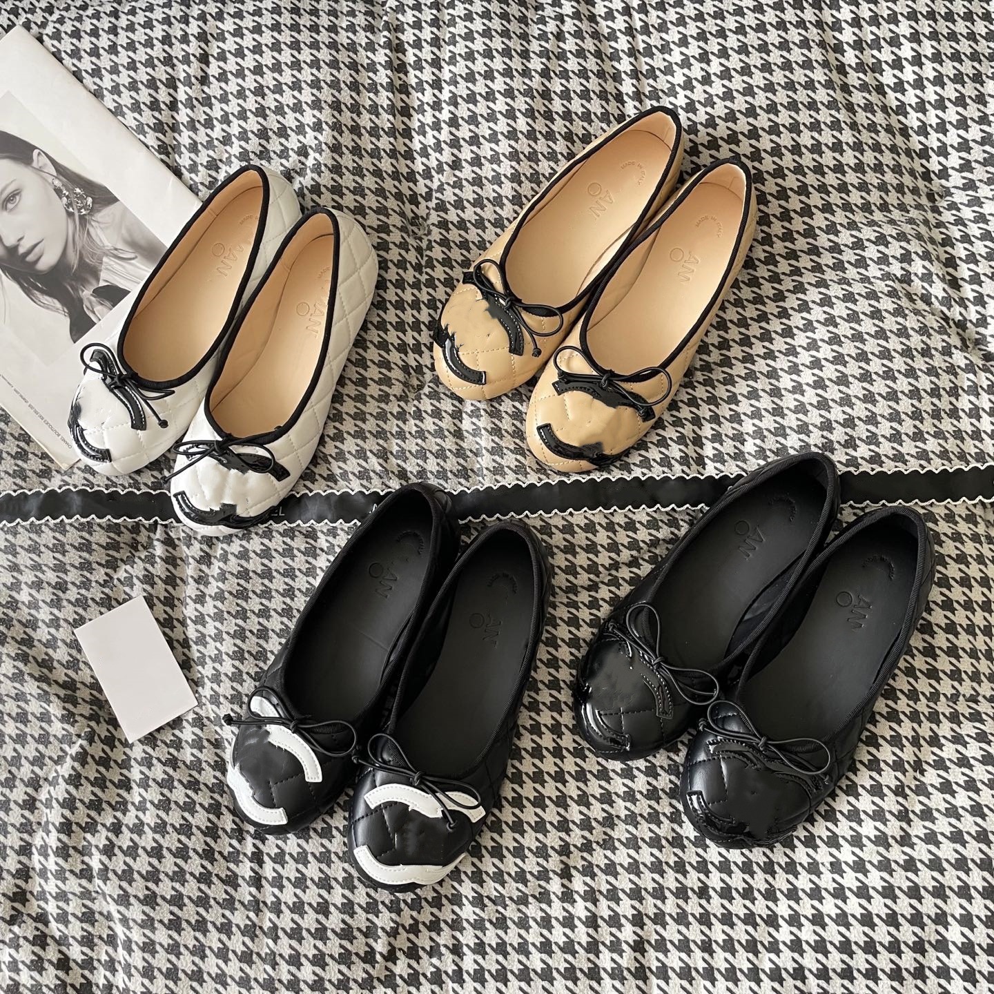 Chanel-Style Vintage Kangpeng Bow Ballet Flat Shoes Fashion Versatile Classic Quilted Women's Shoes Top Accessories
