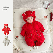 新生婴儿冬季棉服 0-1岁女宝宝加厚冬装韩版连体衣加绒夹棉爬爬服