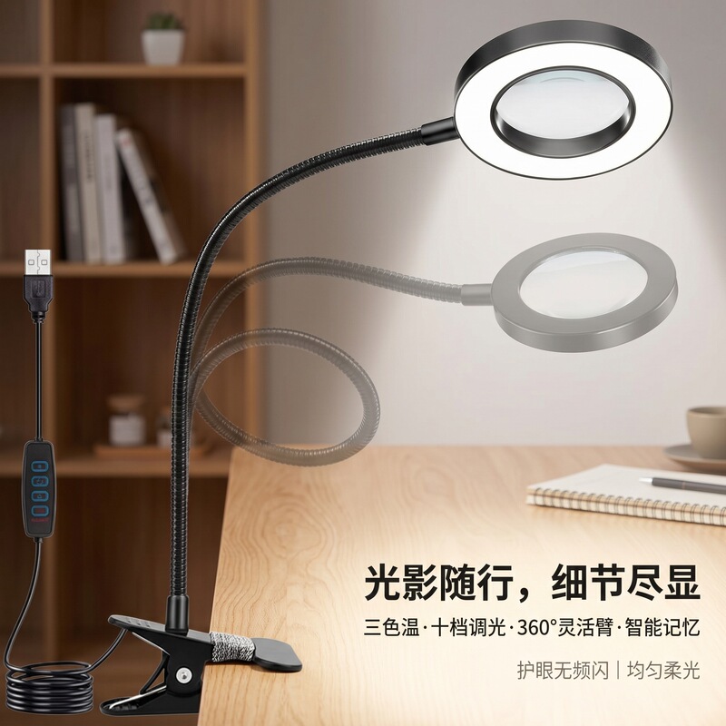 95mm Magnifying Glass Clip-On Lamp for Studying and Reading, Watch Repair, Phone Repair, Inspection Lamp, Beauty Makeup, Tattoo and Embroidery Fill Light 95mm Magnifying Glass Clip-On Lamp for Studying and Reading, Watch Repair, Phone Repair, Inspection Lamp, Beauty Makeup, Tattoo and Embroidery Fill Light