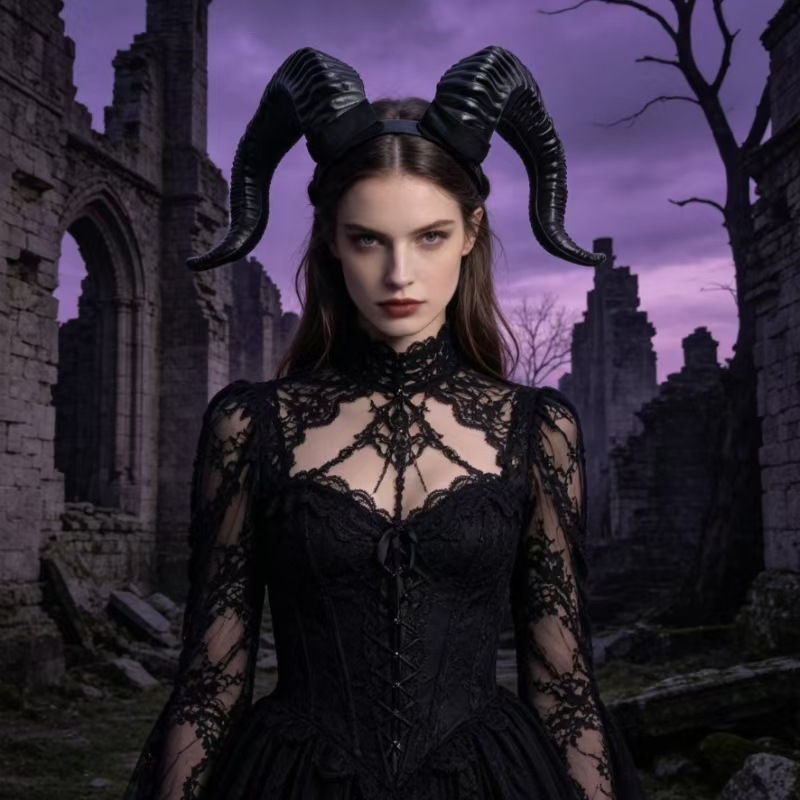Halloween tocado negro cabra diabólica cuernos corpos de cabello cross-border cosplay gótico fiesta oscura accesorios de vestuario