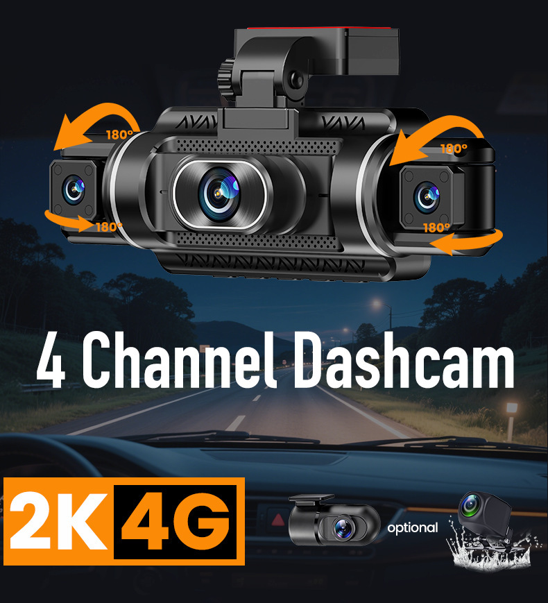 Cross-Border 4g Dashcam with Wifi, Four-Channel Recording, 24-Hour Remote Monitoring, Gps Positioning, Bsd Blind Spot Monitoring, Foreign Trade