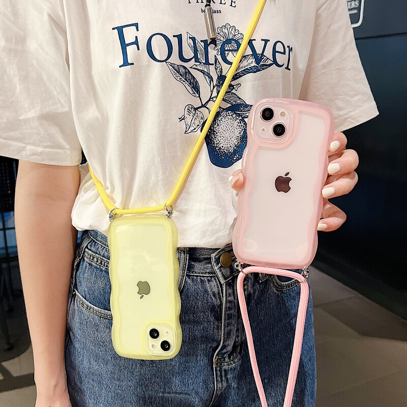 Wave Pattern Suitable for Apple 15/Xr Lanyard Case Lanyard Case iPhone 14/11 Crossbody Strap Protective Case 17 Soft Case