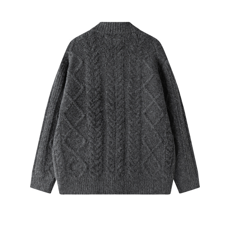 Suéter de torsión otoño y invierno nuevo engrosado retro diamante comercio exterior moda hebilla de cuerno de buey cuello redondo suelto jersey de punto