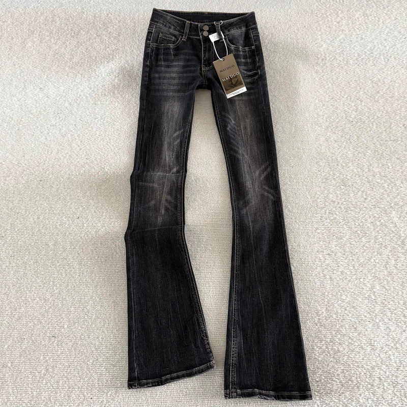 2026 Spring/Summer New Slim-Fit Cat-Eye Distressed Floor-Length Pants American Retro Black-Grey Low-Waist Slight Flare Jeans for Women 2026 Spring/Summer New Slim-Fit Cat-Eye Distressed Floor-Length Pants American Retro Black-Grey Low-Waist Slight Flare Jeans for Women