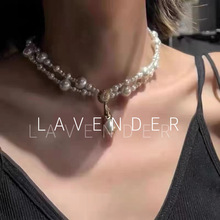 歐美復古珍珠雙層項鏈高級感金片微鑲水滴吊墜choker鎖骨鏈女氣質