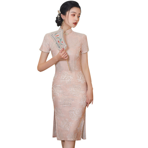 Pink white lace Chinese Dresses Retro oriental Qipao Cheongsam dress for women girls cheongsam fairy skirt retro temperament improved cheongsam young girl