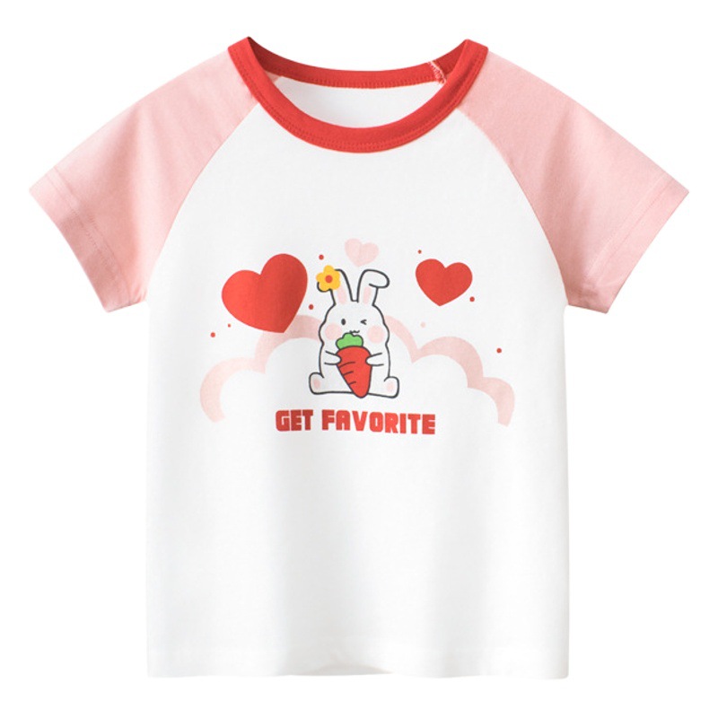 27 Camiseta de manga corta para niñas en Casa 2024 tops para niños de verano ropa de bebé de conejo de dibujos animados ropa para niños al por mayor