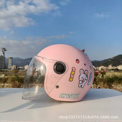 Winter Warm Ear Protection Helmet, Motosiklet kaskı (dəbilqə) - pink-bunny-hd-long-mirror-suitable-for-small-helmets-aged-1-5-years-old