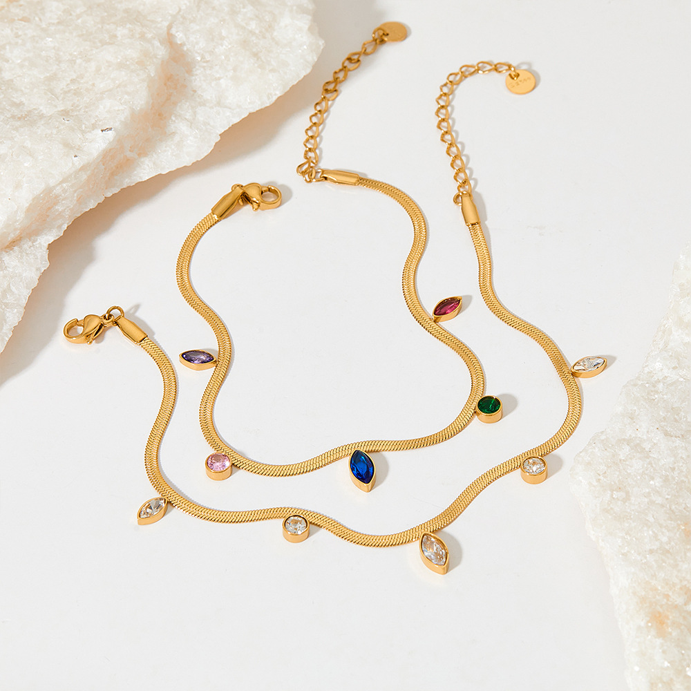 Fashion Round Oval Stainless Steel Plating Inlay Zircon Womenu0027S Anklet 1 Piece