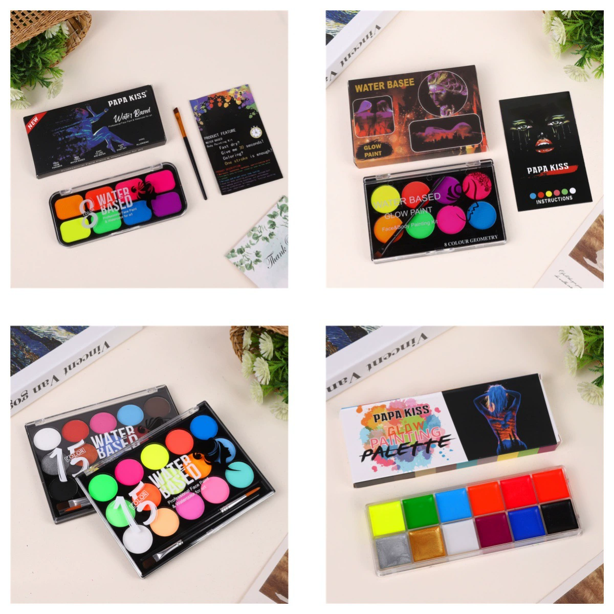 Cross -border fluorescent 15 -color water -soluble human body painted Halloween World Cup fans quickly dry face color pigment hot sale