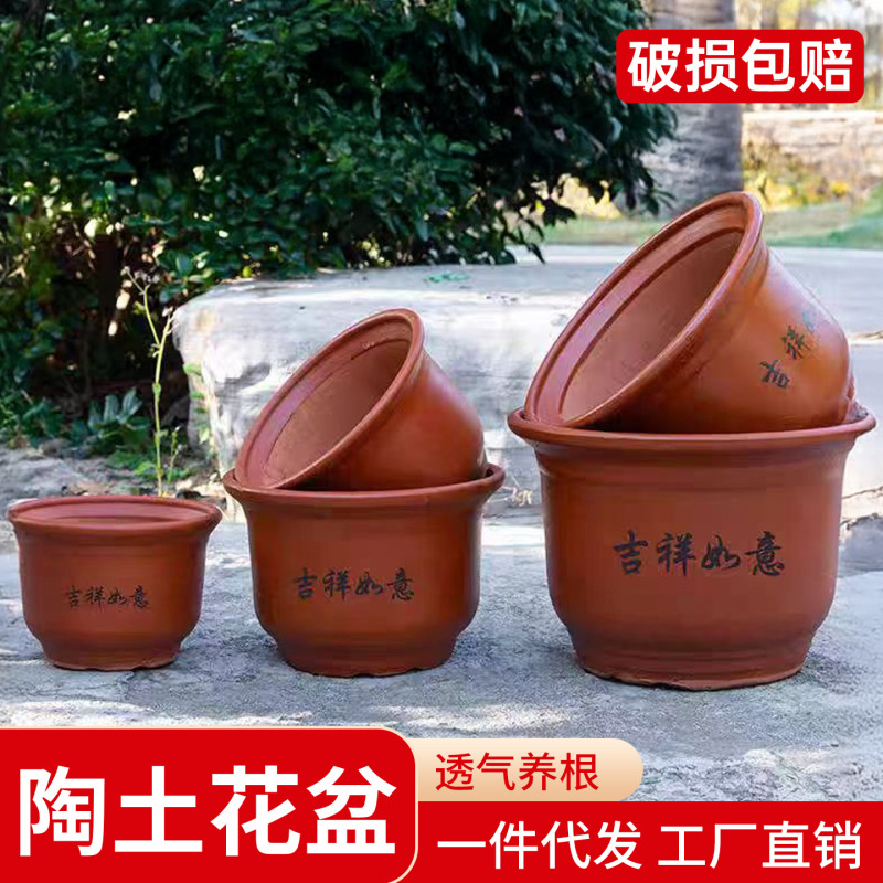 ✅ Large-Diameter Ceramic Household Succulent Flower Pot, Coarse Pottery Pot for Orchids and Green Plants, Breathable Purple Clay Pot