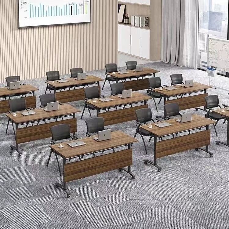 Folding Conference Table, Movable and Connectable Long Table, Simple Wheeled Multifunctional Office Desk, Training Desk and Chair Set