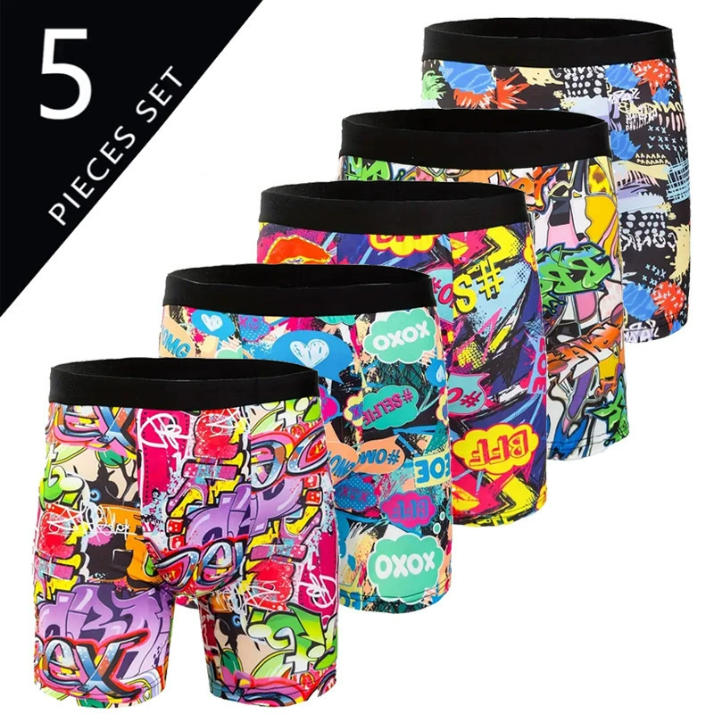 Мужское нижнее белье новой модели с принтом, эластичное, длинное, в стиле граффити, с удлиненной ногой и английской этикеткой, европейские и американские размеры.