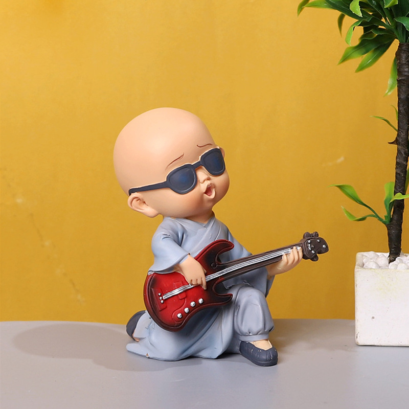 Ornament Creative Music Band Decoration Cute Resin Little Monk For Car Interior_voghion.com