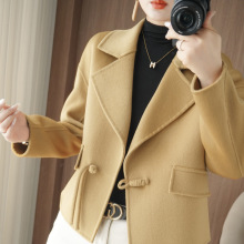 纯羊毛大衣女式翻领双面呢子短款外套秋冬新款中式盘扣设计感外搭