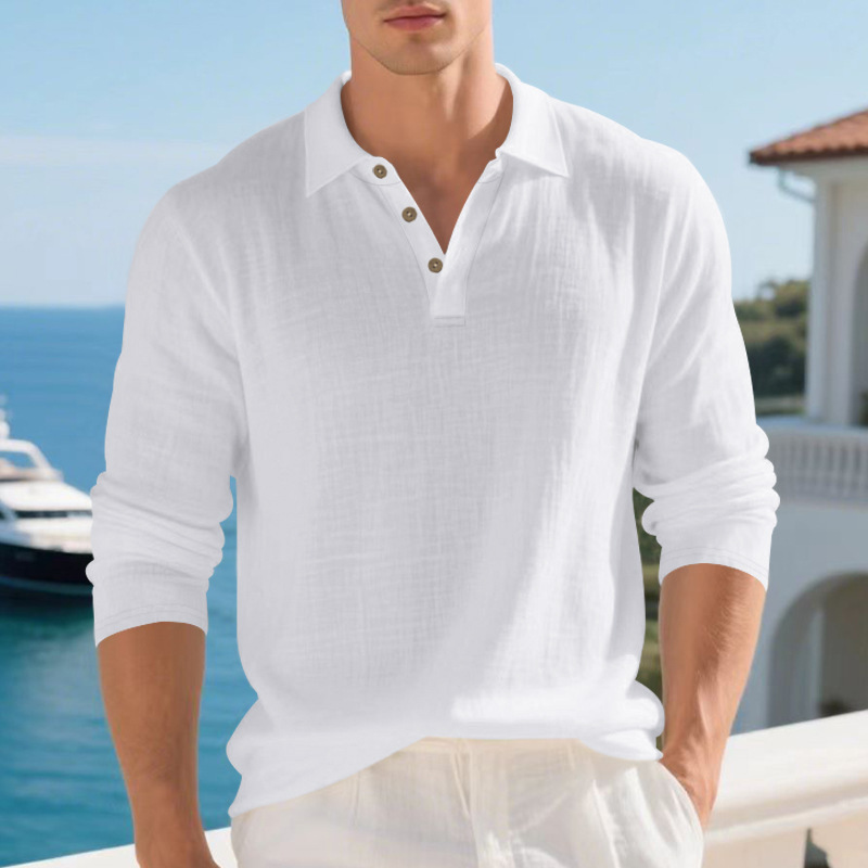 Linen Men's Long Sleeve American Style Loose Fit Autumn New Arrival Heavyweight T-Shirt Light Mature_viptrois.com
