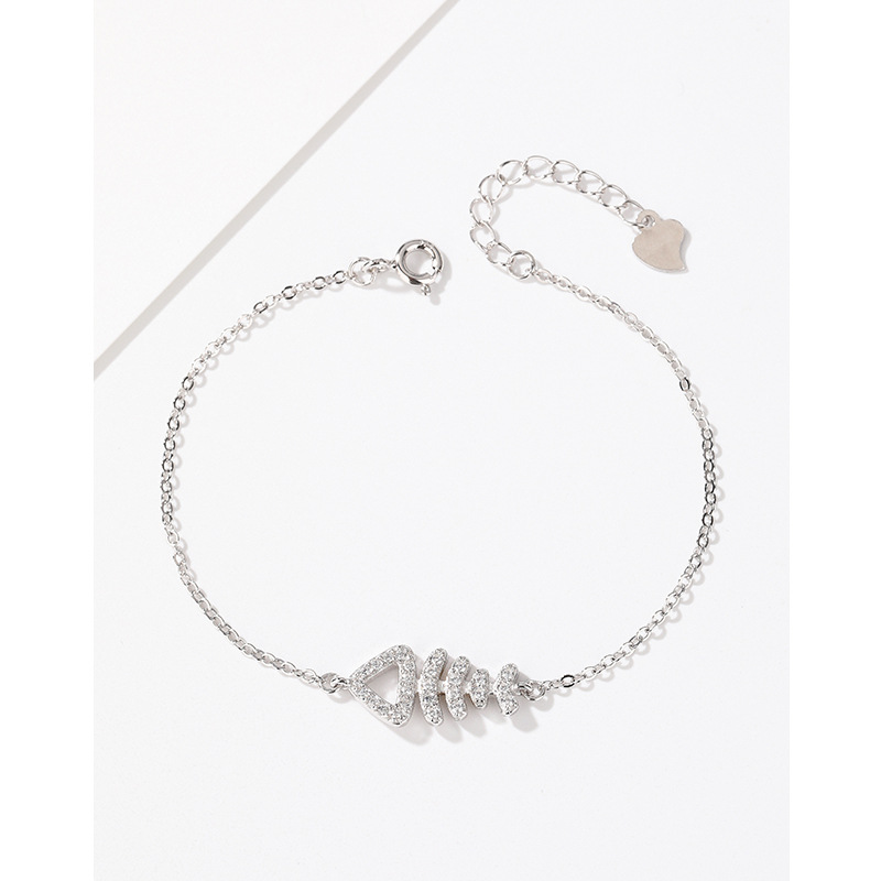 S925 plata esterlina pulsera de espina de pescado para niñas estilo coreano diamante incrustado ins nicho exquisito alto sentido pulsera para novia