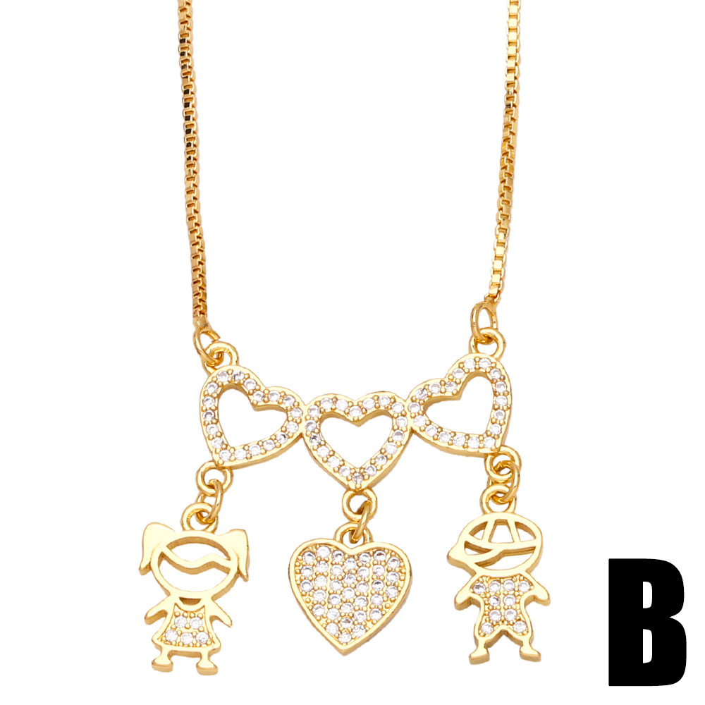 cartoon puppet heart zircon couple copper gold-plated inlaid zircon necklace