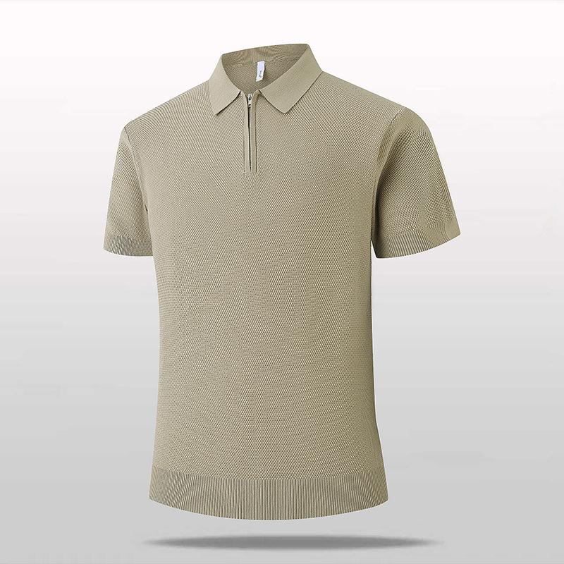 Polo camiseta de punto camiseta de manga corta hombre solapa media cremallera vieja camiseta de hielo delgada de verano fábrica transfronteriza al por mayor