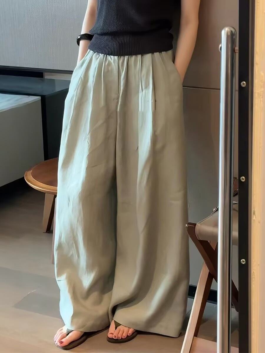 Quần culottes nữ ống rộng vải lanh eo dây rút — Màu ảnh