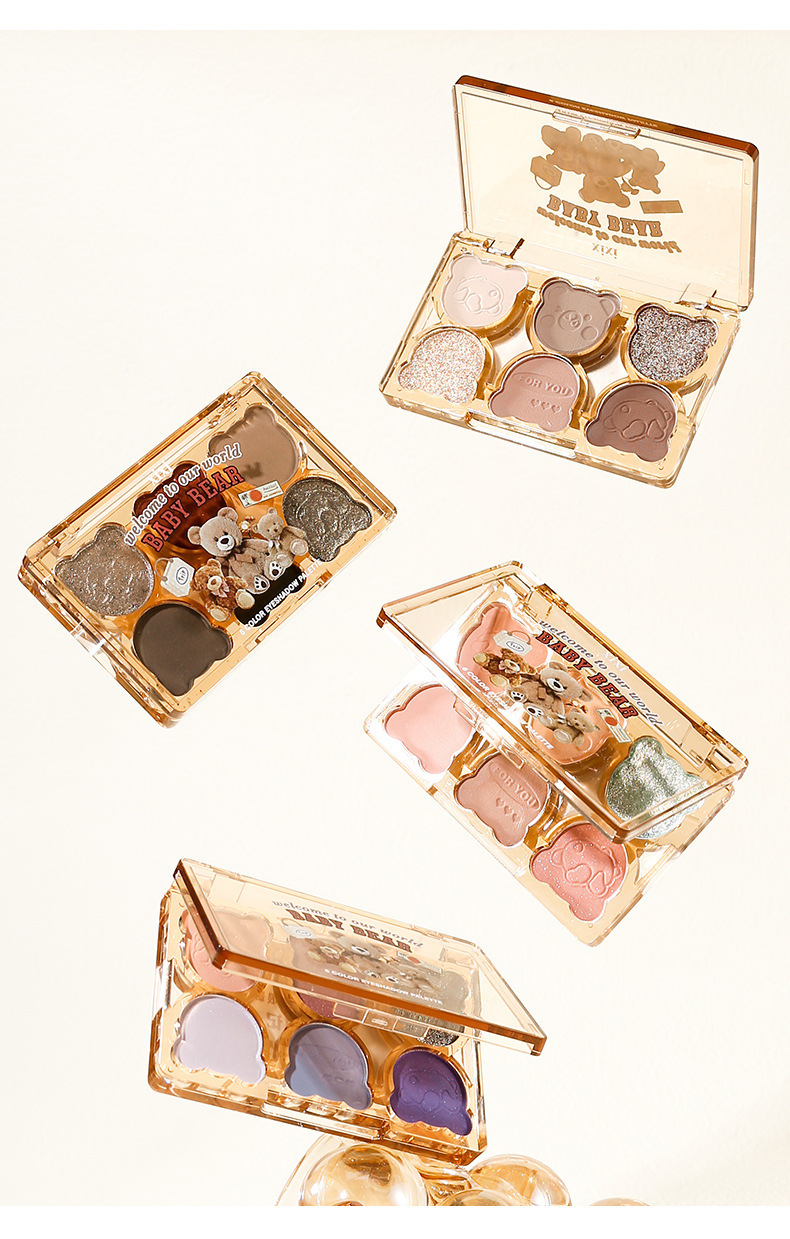 Beauty xixi Working Bear six-color eyeshadow, cool, broken diamond pink, purple and blue contrast color y2k imitation smoky cut eye makeup undefined