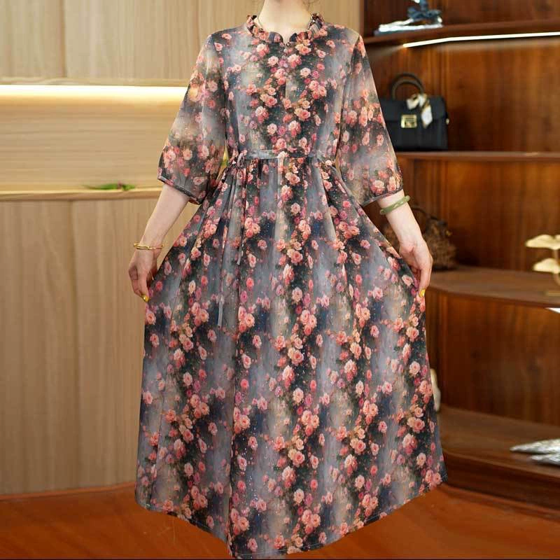 Платье для матери среднего возраста, элегантная длинная юбка для похудения, закрывающая живот, повседневная пляжная юбка большого размера, юбка, обтягивающая талию.