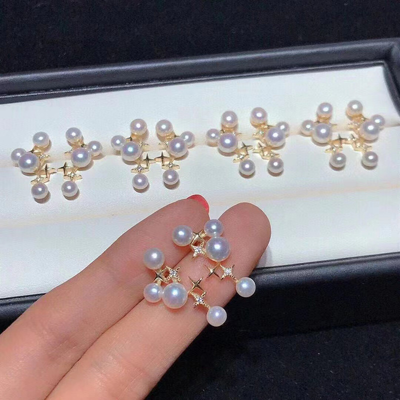 天然淡水星芒长款珍珠耳钉女百搭高级感法式复古星星耳