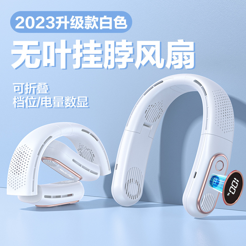 Ventilador de Cuello Portátil 2023, Plegable, Recargable por USB, con Pantalla Digital, Mini Ventilador de Mano para Exteriores