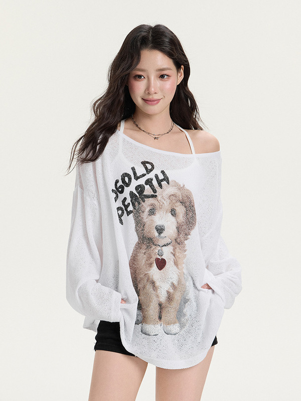 Baixiaoyu オリジナル韓国甘辛ルーズレイジーオフショルダー長袖 Tシャツ女性の夏の日焼け止めブラウストップ|undefined