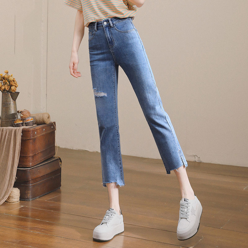 Ripped Jeans for Women, High-Waisted, Straight-Leg, Summer Thin Style, 2026 New Model, Slimming, Split Hem, Cropped Cigarette Pants, Trendy and Unique Ripped Jeans for Women, High-Waisted, Straight-Leg, Summer Thin Style, 2026 New Model, Slimming, Split Hem, Cropped Cigarette Pants, Trendy and Unique