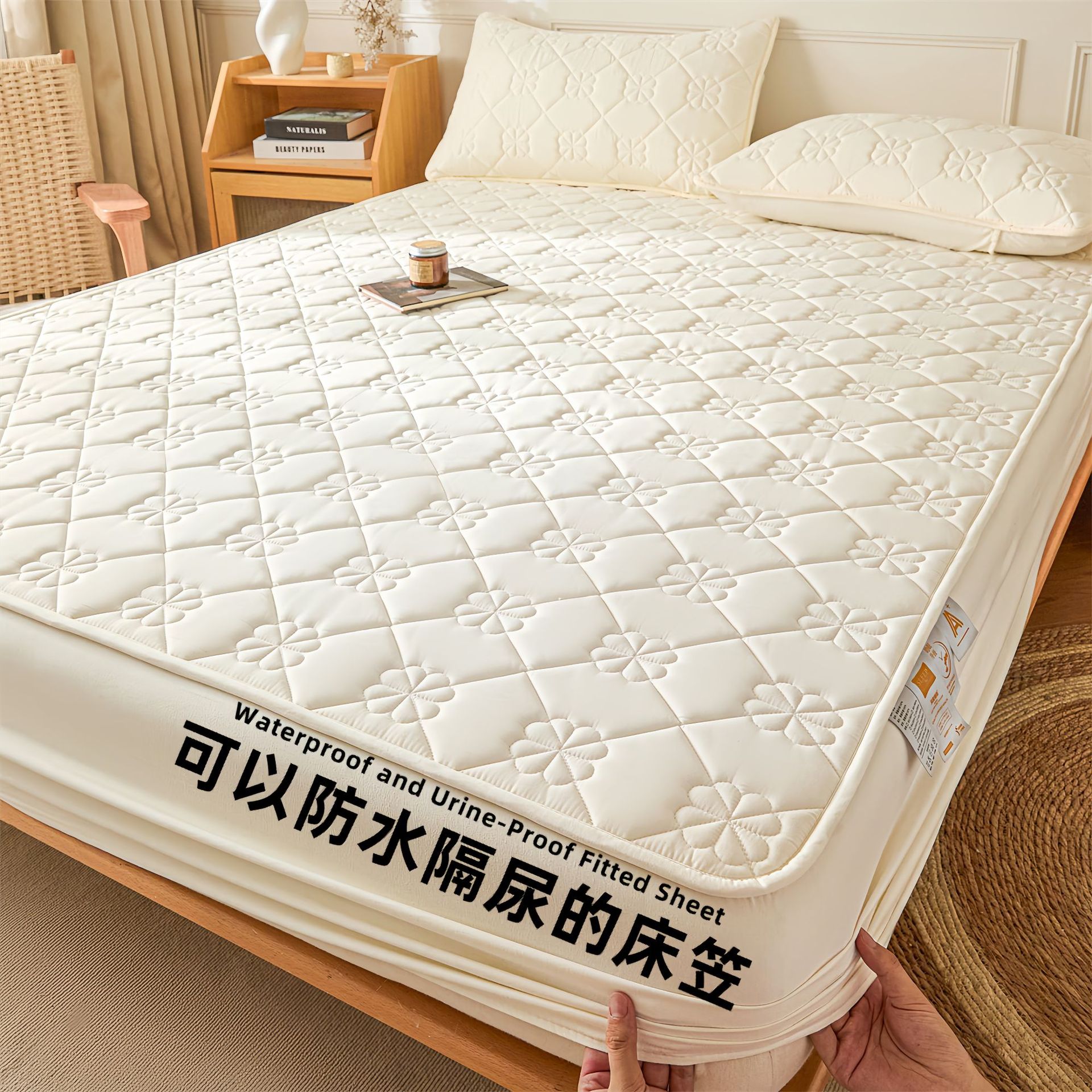 Todo incluido Cama de diafragma impermeable clase A Casa de algodón puro grado madre y bebé dormir desnudo máscara de cama de algodón antibacteriano cubierta de colchón una sola pieza
