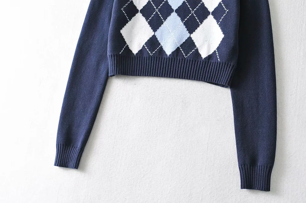 Autumn and winter diamond plaid turtleneck sweater   NSHS23454