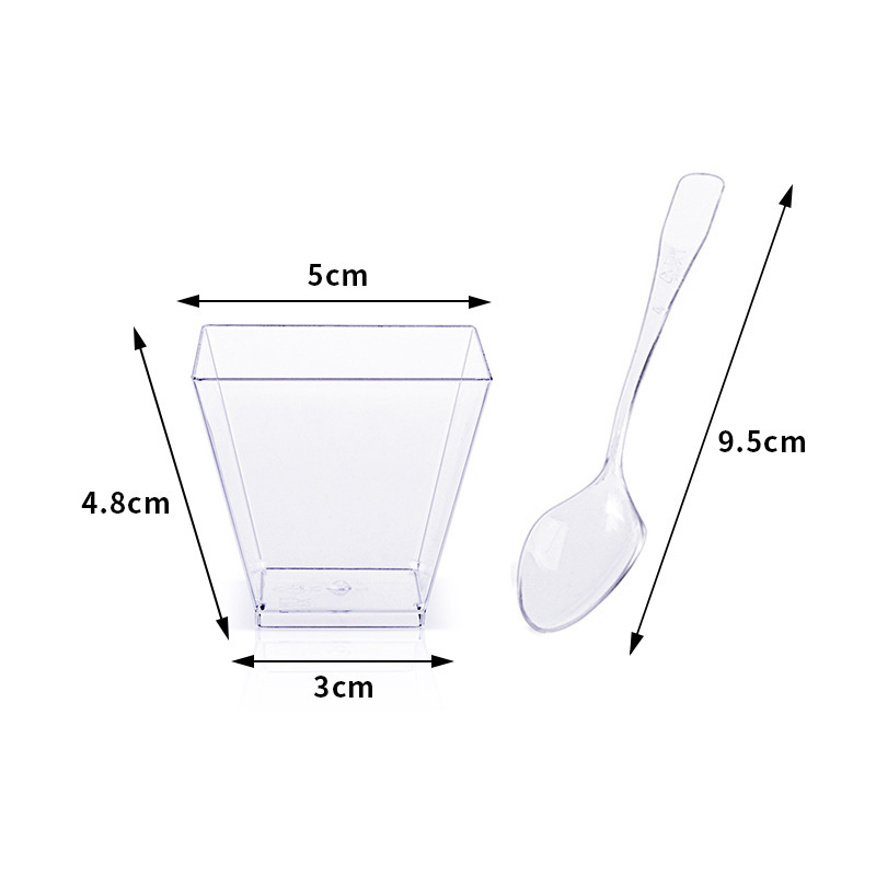 Psプラスチック透明5oz150ml角型デザートカップ蓋とスプーンムースカップ布丁カップクロスボーダーアマゾン|undefined
