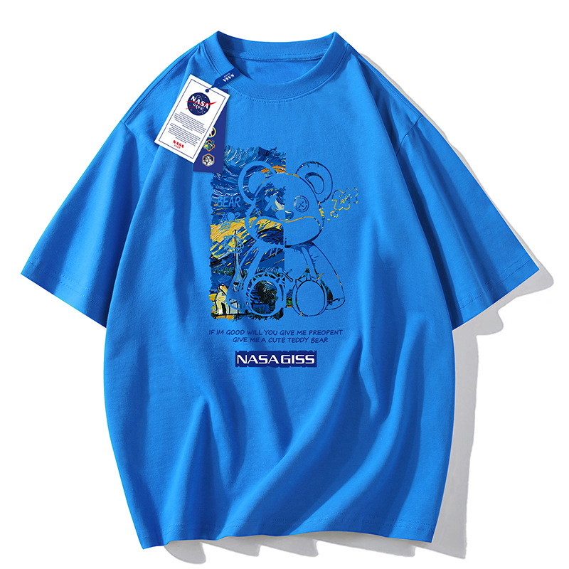 NASAGISS pesado nombre conjunto de los hombres de manga corta Camiseta de la pareja de las mujeres de la marca de moda de verano suelta media manga adolescentes