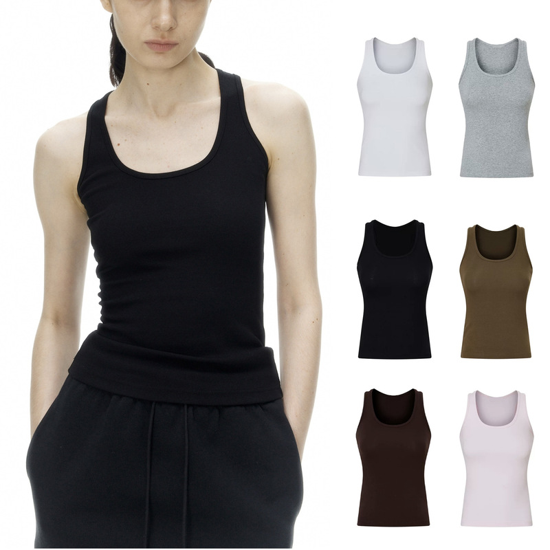 Breast-Covering Knitted Tight-Fitting Slimming Look Elastic Racer Vest Suspender for Women 2024 Summer New Style Breast-Covering Knitted Tight-Fitting Slimming Look Elastic Racer Vest Suspender for Women 2024 Summer New Style