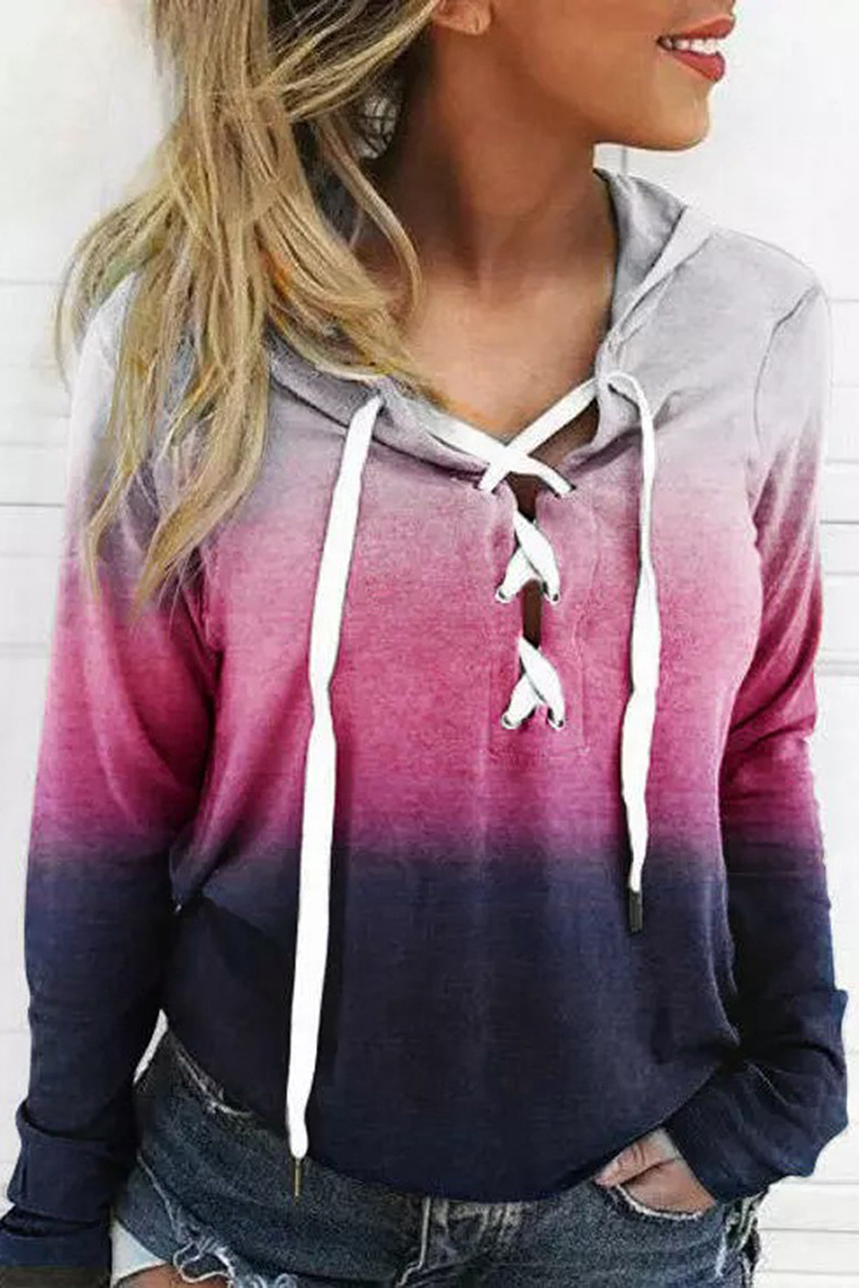 Winter New Gradient Color Sweatshirt For Women Trendy Leopard Print Tie Pullover Hoodie_desvips.com