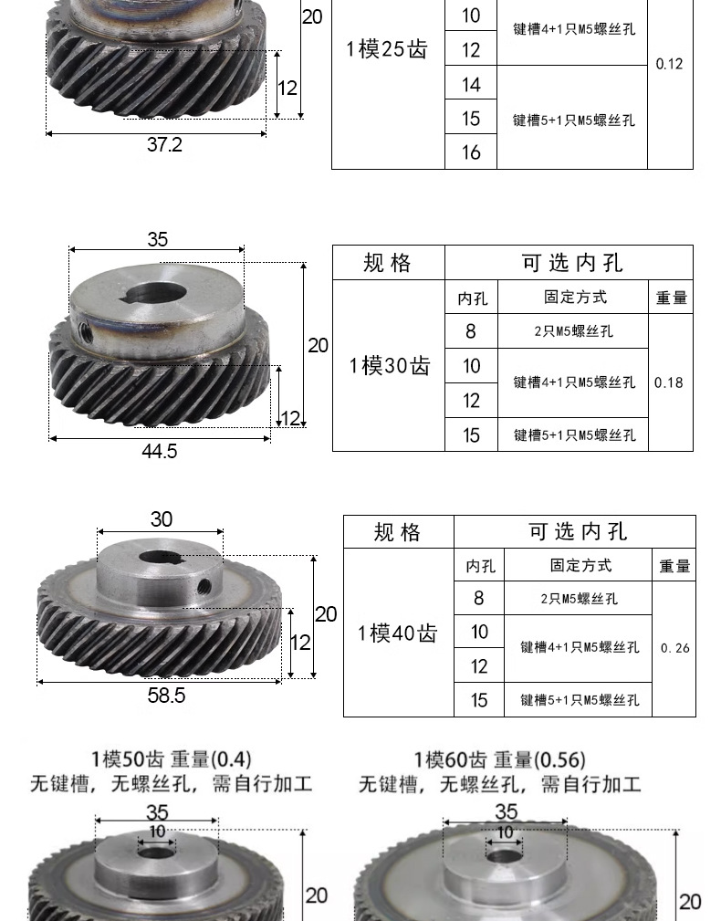Manufacturer Supplies Wholesale Stock of 45# Steel 45-Degree Helical Gears with Right-Hand Thread, Non-Standard Gear Processing and Customization