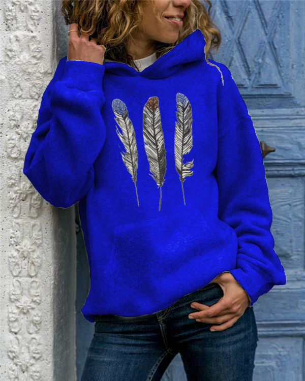 Women's Hoodie Long Sleeve Hoodies & Sweatshirts Printing Casual Feather display picture 2