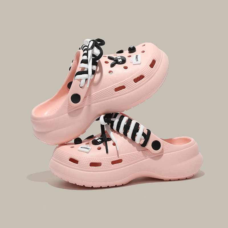 Pise en la mierda, zapatos con agujeros, ropa exterior de moda de verano para mujer, suela gruesa, transpirable, zapatillas Baotou, sandalias de playa antideslizantes