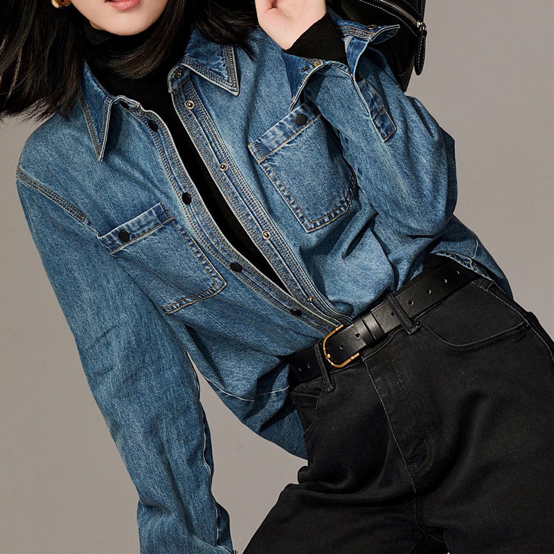 | Three-strand Denim shirt | Retro high-end Denim shirt Western style unique chic top | Three-strand Denim shirt | Retro high-end Denim shirt Western style unique chic top
