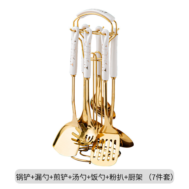 北欧の軽い豪華な料理道具セット陶磁器ステンレス料理道具7点セットステンレス料理スプーンシャベルプレゼントセット|undefined