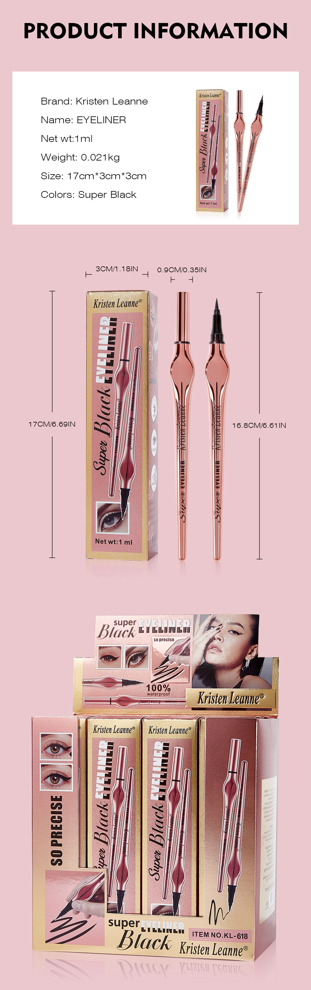 KRISTEN LEANNE Black Technology ist leicht zu greifen und liegt gut in der Hand Matt verwischt nicht so leicht Extrem dünner Eyeliner-Stift_voghion.com