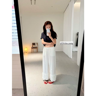 ovinsyang 蕾丝花边直筒裤女2026夏季新款薄款高腰百搭长裤