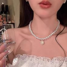 ins风珍珠项链女百搭小众设计高级感轻奢锁骨链爱心吊坠饰品批发