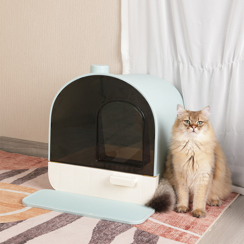 LUSMO Fully Enclosed Cat Litter Box Anti-Splash Cottage Drawer Type Flip-Up Cat Toilet Cat Supplies
